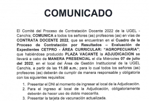 Read more about the article COMUNICADO – Proceso de Contratación Docente 2022 de la UGEL – Canchis