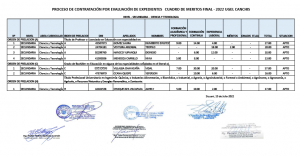 Read more about the article PROCESO DE CONTRATACIÓN POR EVALUACIÓN DE EXPEDIENTES<br>CUADRO DE MERITOS FINAL – 2022 UGEL CANCHIS