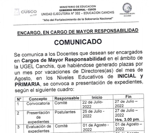 Read more about the article EN CARGO DE MAYOR RESPONSABILIDAD – COMUNICADO