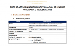 Read more about the article RUTA DE ATENCIÓN NACIONAL DE EVALUACIÓN DE LENGUAS<br>ORIGINARIA O INDÍGENAS 2022