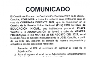 Read more about the article COMUNICADO – Proceso de Contratación Docente 2022 de la UGEL – Canchis