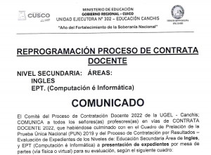 Read more about the article REPROGRAMACIÓN PROCESO DE CONTRATA<br>DOCENTE