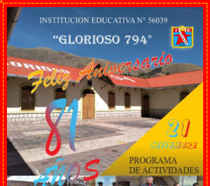 Read more about the article PROGRAMA DE LXXXI ANIVERSARIO DE CREACION Y FUNCIONAMIENTO DE LA INSTITUCION EDUCATIVA N° 56039 “GLORIOSO 794” DEL DISTRITO DE TINTA.