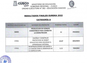 Read more about the article RESULTADOS FINALES EUREKA 2022