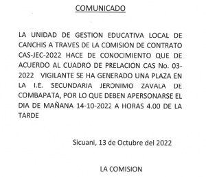 Read more about the article COMUNICADO – CONTRATO CAS – JEC- 2022