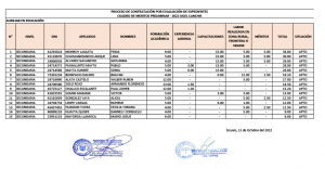 Read more about the article PROCESO DE CONTRATACIÓN POR EVALUACIÓN DE EXPEDIENTES CUADRO DE MERITOS PRELIMINAR – 2022 UGEL CANCHIS