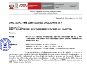 Read more about the article Convoca a Talleres Presenciales para la Formulación del PEI y PAT Articulados en el Marco del Diplomado Gestión Escolar y Planificación Institucional 2022.