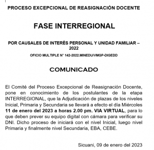 Read more about the article PROCESO EXCEPCIONAL DE REASIGNACIÓN DOCENTE – COMUNICADO