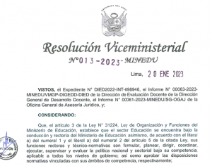 Read more about the article CRONOGRAMA DEL CONCURSO PÚBLICO PARA EL ASCENSO DE ESCALA DE LOS PROFESORES<br>DE EDUCACIÓN BÁSICA EN LA CARRERA PÚBLICA MAGISTERIAL,<br>CORRESPONDIENTE AL AÑO 2022, APROBADO POR LA RESOLUCIÓN VICEMINISTERIAL N° 063-<br>2022-MINEDU Y MODIFICADO POR LA RESOLUCIÓN VICEMINISTERIAL N° 009-2023-MINEDU