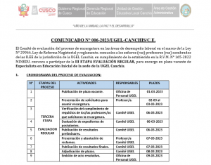 Read more about the article <strong><u>COMUNICADO N° 006-2023/UGEL-CANCHIS/C.E.</u></strong>