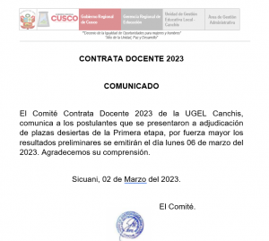 Read more about the article CONTRATA DOCENTE 2023 – <strong>COMUNICADO</strong>