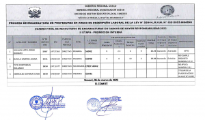 Read more about the article PROCESO DE ENCARGATURA DE PROFESORES EN AREAS DE DESEMPEÑO LABORAL DE LA LEY N° 29944, R.V.M. N° 165-2022-MINEDU