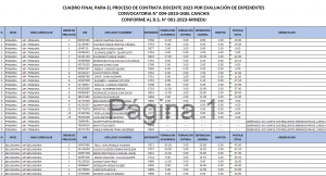 Read more about the article CUADRO FINAL PARA EL PROCESO DE CONTRATA DOCENTE 2023 POR EVALUACIÓN DE EXPEDIENTES<br>CONVOCATORIA N° 004-2023-UGEL CANCHIS<br>CONFORME AL D.S, N° 001-2023-MINEDU