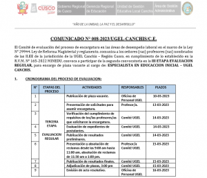 Read more about the article <strong><u>COMUNICADO N° 008-2023/UGEL-CANCHIS/C.E.</u></strong>