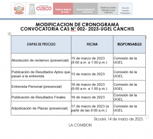 Read more about the article <strong>MODIFICACION DE CRONOGRAMA</strong>