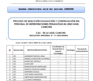 Read more about the article <strong>SEGUNDA CONVOCATORIACAS N° 002- 2023-UGELCANCHIS</strong>