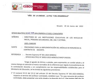 Read more about the article PRECISIONES PARA LA IMPLEMENTACIÓN DEL MÓDULO DE RENUNCIAS AL<br>CONTRATO DE DOCENTE.