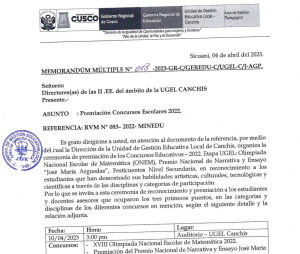 Read more about the article MEMORANDÚM MÚLTIPLE NO 018-2023-GR-C/GEREDU-C/UGEL-C/J-AGP.