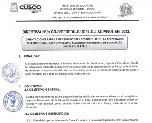 Read more about the article ORIENTACIONES PARA LA ORGANIZACIÓN Y DESARROLLO DE LAS ACTIVIDADESCELEBRATORIAS POR NONAGÉSIMO SEGUNDO ANIVERSARIO DE EDUCACIÓNINICIAL EN EL PERÚ