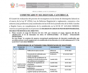 Read more about the article COMUNICADO N° 022-2023/UGEL-CANCHIS/C.E.