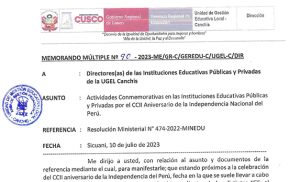 Read more about the article Actividades Conmemorativas en las Instituciones Educativas Públicas y Privadas por el CCII Aniversario de la Independencia Nacional del Perú.