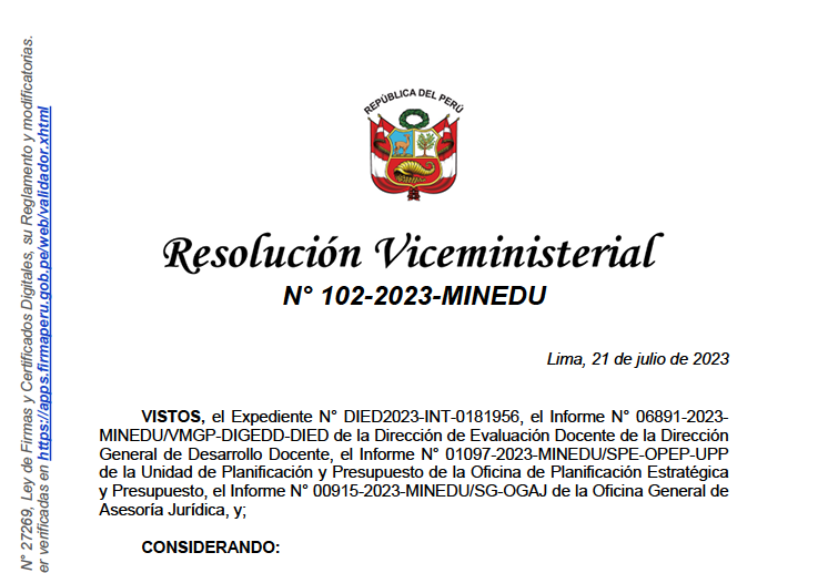 You are currently viewing RESOLUCIÓN VICEMINISTERIAL N° 102-2023 – MINEDU